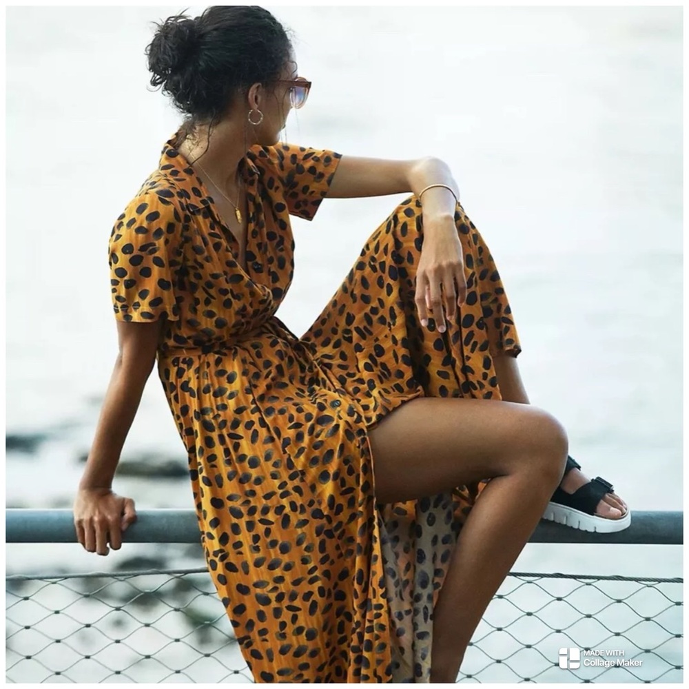Anthropologie Porridge Vianne Maxi Shirtdress Leopard Print Size 8 (oversized)